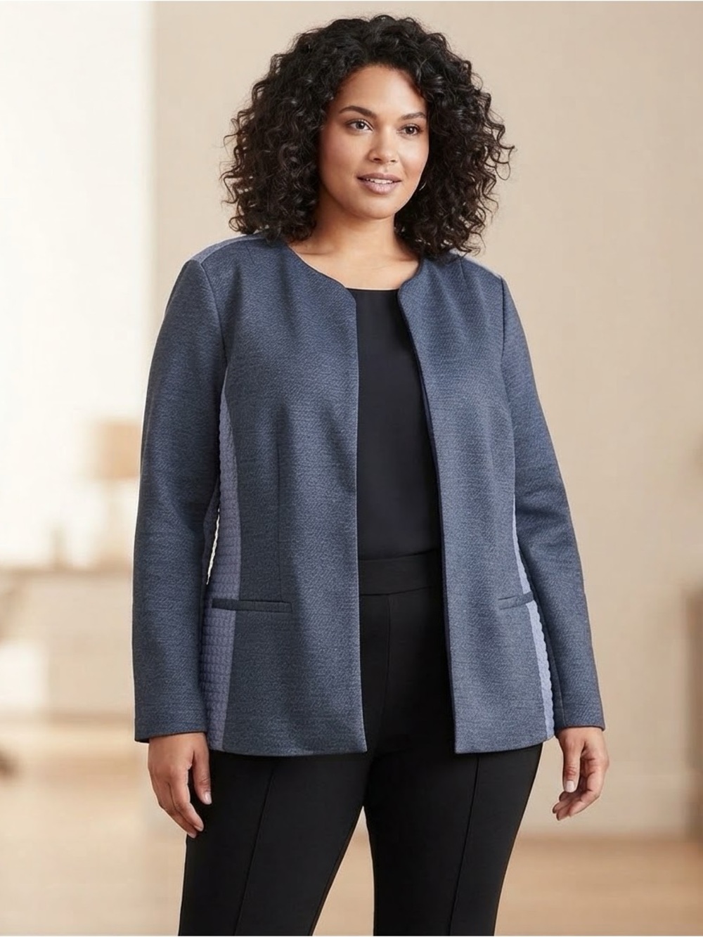 Lane Bryant Blue Chambray Quilted Panel Blazer Size 24